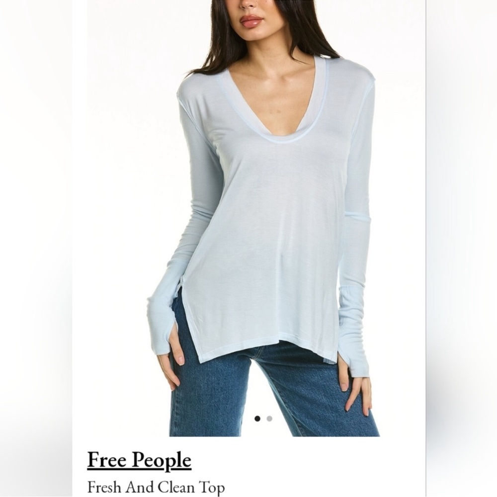 NWT Free People Fresh and Clean Long Sleeved Top in Sub Zero Blue Size Small